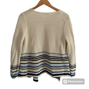J. Jill Open Drape Knit Cardigan Cream/Multicolor Stripes Sweater EUC, L Petite